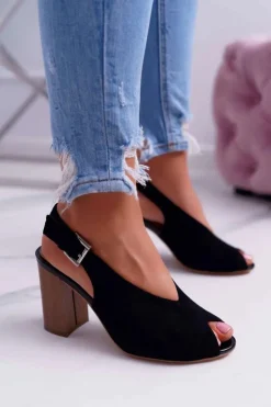Boto Sandały Na Obcasie*Sandały Damskie Zamszowe Czarne Celian