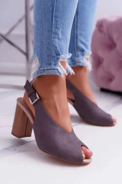 Boto Sandały Na Obcasie*Sandały Damskie Zamszowe Ciemnoszare Celian