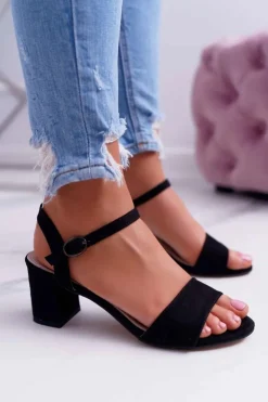 Boto Sandały Na Obcasie*Sandały Damskie Zamszowe Czarne Galisa