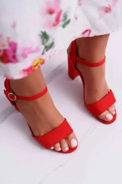 Boto Sandały Na Obcasie*Sandały Damskie Zamszowe Czerwone Baloo