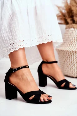 Damskie Boto Sandały Damskie Zamszowe Czarne Lady Milion