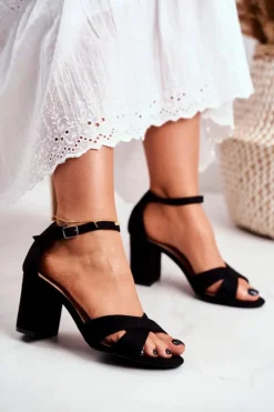 Damskie Boto Sandały Damskie Zamszowe Czarne Lady Milion