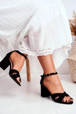 Damskie Boto Sandały Damskie Zamszowe Czarne Lady Milion