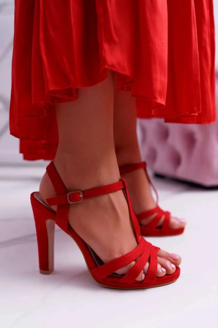 Damskie Boto Sandały Damskie Zamszowe Czerwone Silela