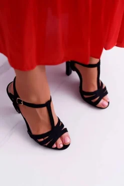 Boto Sandały Na Obcasie*Sandały Damskie Zamszowe Czarne Silela