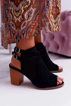 Damskie Boto Sandały Damskie Zamszowe Czarne Thido