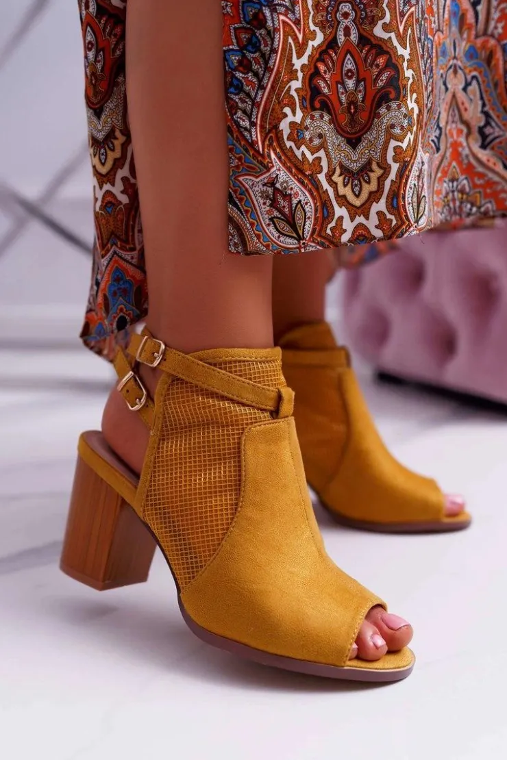 Damskie Boto Sandały Damskie Zamszowe Żółte Thido