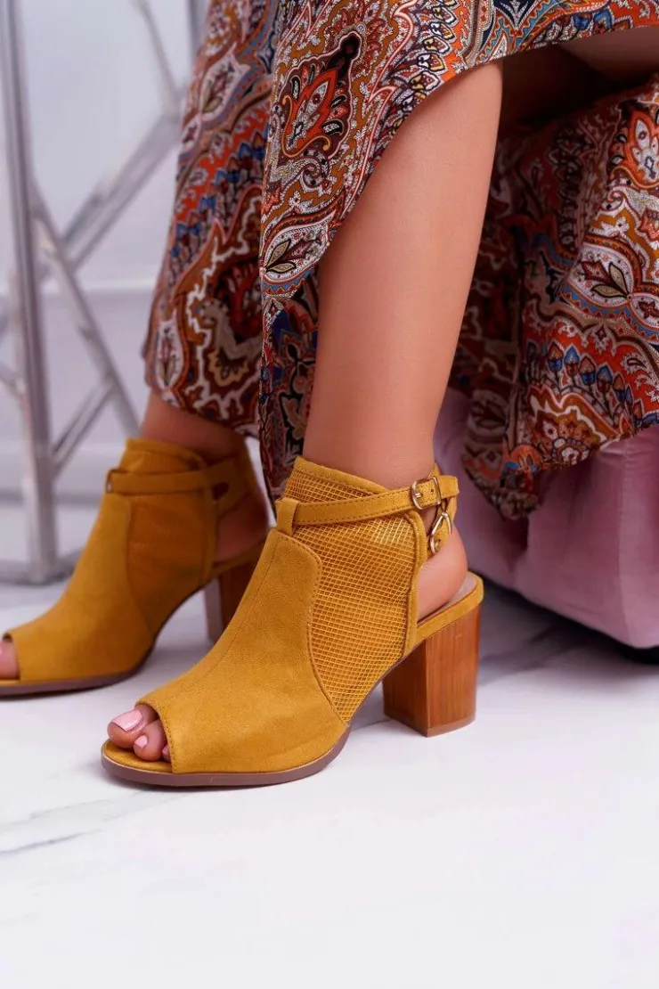 Damskie Boto Sandały Damskie Zamszowe Żółte Thido