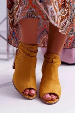 Damskie Boto Sandały Damskie Zamszowe Żółte Thido