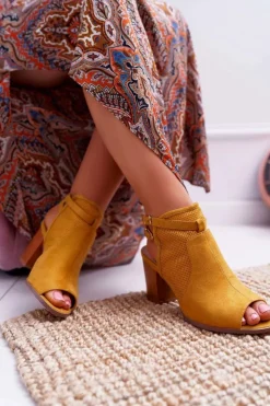 Damskie Boto Sandały Damskie Zamszowe Żółte Thido