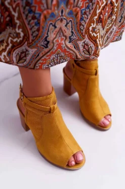 Damskie Boto Sandały Damskie Zamszowe Żółte Thido