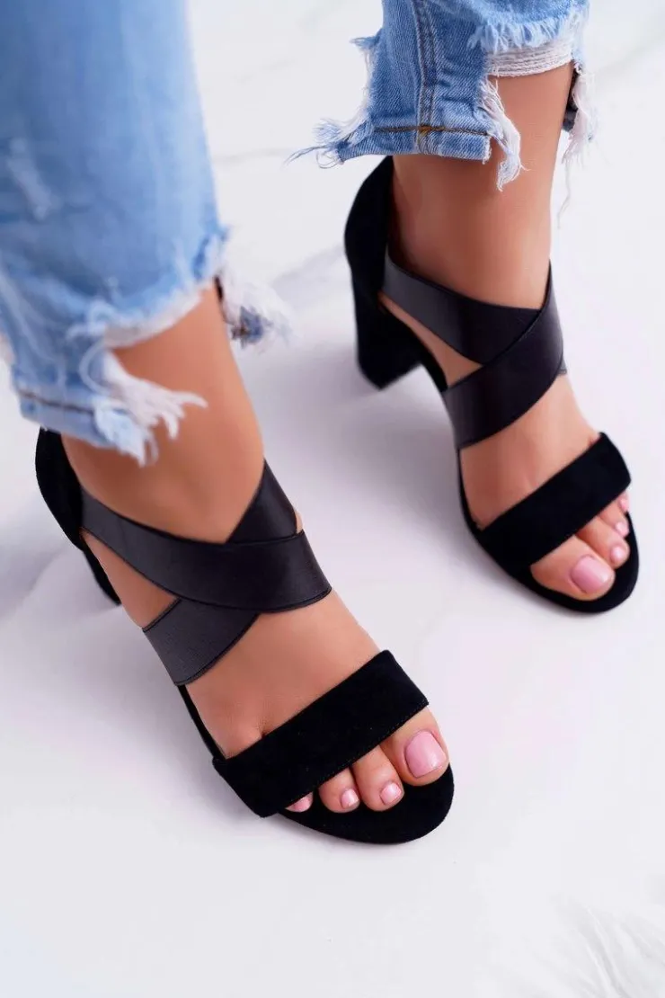 New Evento Sandały Damskie Zamszowe Wsuwane Czarne Varina