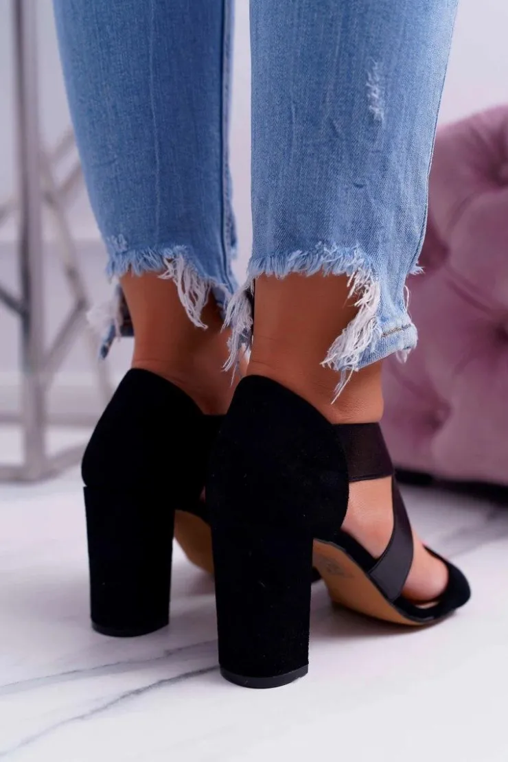 New Evento Sandały Damskie Zamszowe Wsuwane Czarne Varina