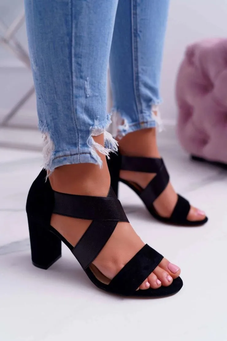 New Evento Sandały Damskie Zamszowe Wsuwane Czarne Varina