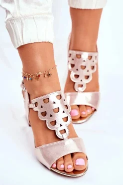 Buty damskie Vinceza Sandały Na Obcasie*Sandały Damskie Zamszowe Złote Vision