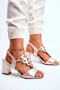 Buty damskie Vinceza Sandały Na Obcasie*Sandały Damskie Zamszowe Złote Vision