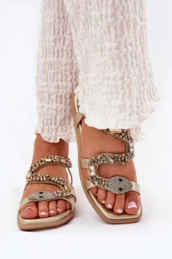 Artiker Sandały Płaskie*Sandały Damskie Ze Zdobieniem Wąż Eko Skórzane 56C1362 Złote Złoty