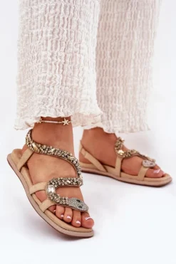 Hot Artiker Sandały Damskie Ze Zdobieniem Wąż Eko Zamszowe 56C1361 Beżowe Beżowy