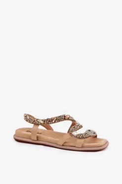 Hot Artiker Sandały Damskie Ze Zdobieniem Wąż Eko Zamszowe 56C1361 Beżowe Beżowy