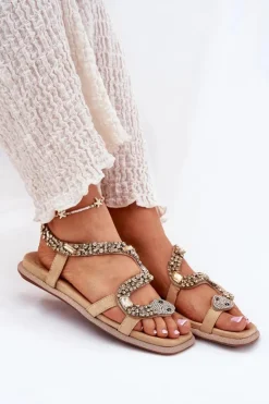 Hot Artiker Sandały Damskie Ze Zdobieniem Wąż Eko Zamszowe 56C1361 Beżowe Beżowy