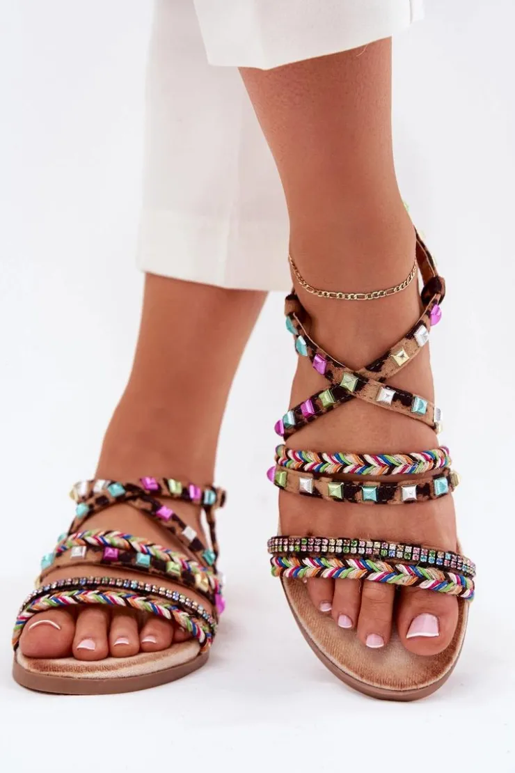 Sale Boto Sandały Damskie Ze Zdobieniem I Plecionymi Paskami Panterka Delyra