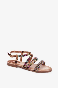 Sale Boto Sandały Damskie Ze Zdobieniem I Plecionymi Paskami Panterka Delyra