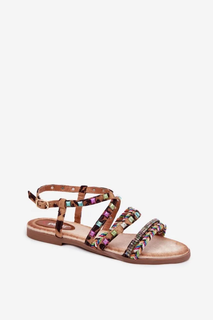 Sale Boto Sandały Damskie Ze Zdobieniem I Plecionymi Paskami Panterka Delyra