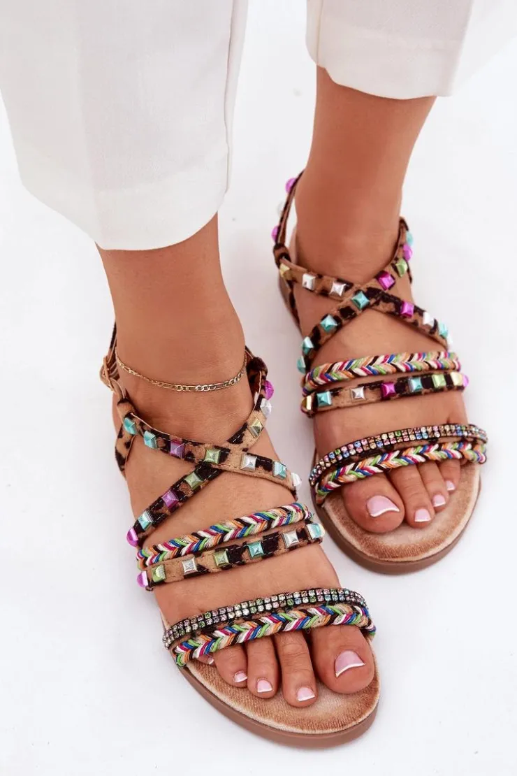 Sale Boto Sandały Damskie Ze Zdobieniem I Plecionymi Paskami Panterka Delyra