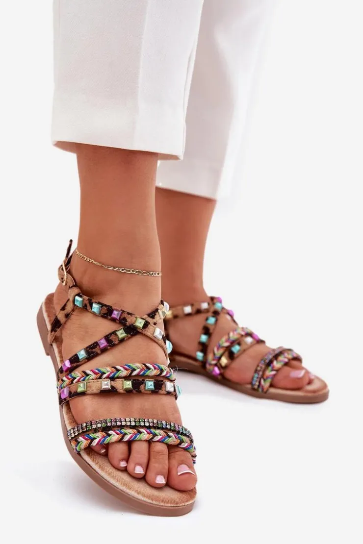 Sale Boto Sandały Damskie Ze Zdobieniem I Plecionymi Paskami Panterka Delyra