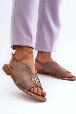 Damskie Damskie buty S.Barski Sandały Damskie Ze Złotą Ozdobą Eko Zamszowe S.Barski KV27-059 Brązowe