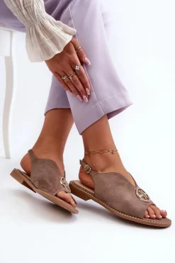 Damskie Damskie buty S.Barski Sandały Damskie Ze Złotą Ozdobą Eko Zamszowe S.Barski KV27-059 Brązowe