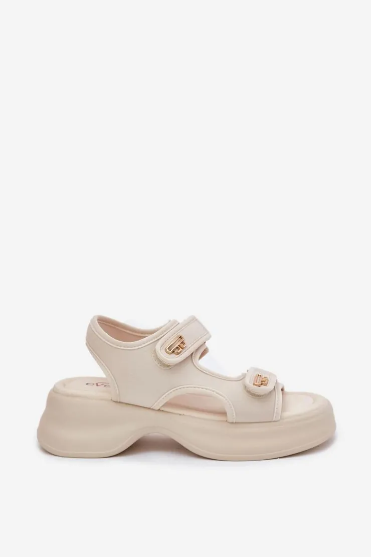 Evento Sandały Płaskie*Sandały Damskie Ze Złotymi Detalami Beżowe Luvira Beżowy