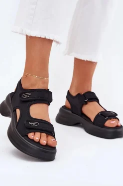 Damskie Evento Sandały Damskie Ze Złotymi Detalami Czarne Luvira