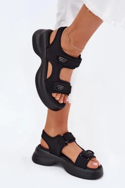 Damskie Evento Sandały Damskie Ze Złotymi Detalami Czarne Luvira