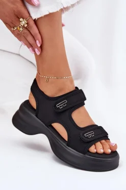 Damskie Evento Sandały Damskie Ze Złotymi Detalami Czarne Luvira