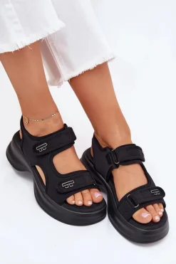 Damskie Evento Sandały Damskie Ze Złotymi Detalami Czarne Luvira