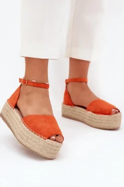 Boto Sandały Płaskie|Espadryle Na Platformie*Sandały Espadryle Damskie Na Platformie Z Plecionką Pomarańczowe Selise Pomarańczowy
