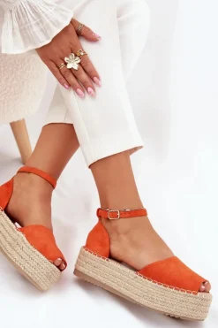 Boto Sandały Płaskie|Espadryle Na Platformie*Sandały Espadryle Damskie Na Platformie Z Plecionką Pomarańczowe Selise Pomarańczowy