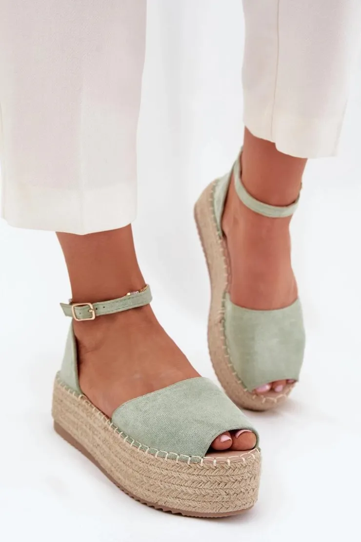 New Boto Sandały Espadryle Damskie Na Platformie Z Plecionką Miętowe Selise