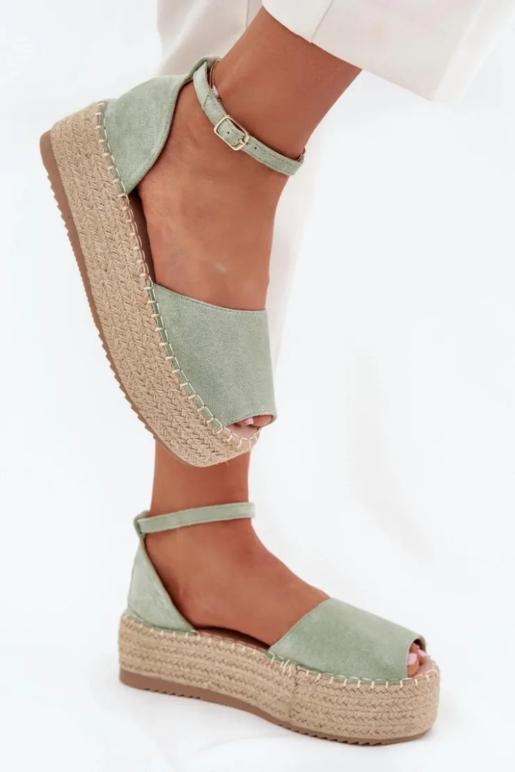 New Boto Sandały Espadryle Damskie Na Platformie Z Plecionką Miętowe Selise