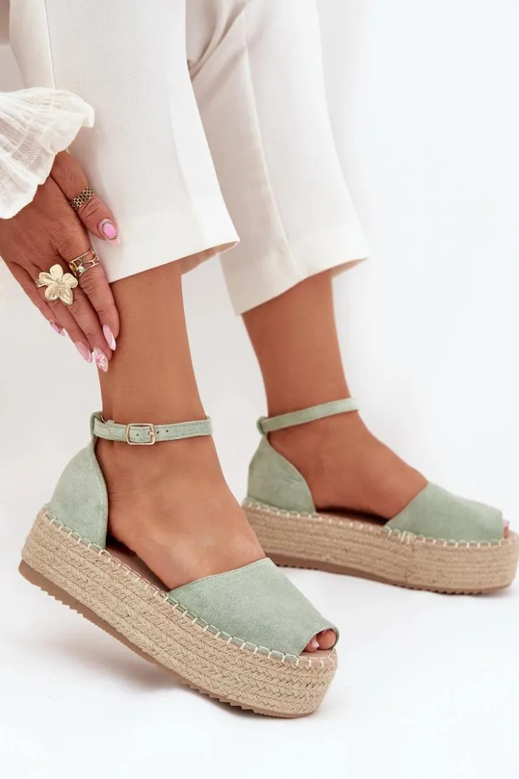 New Boto Sandały Espadryle Damskie Na Platformie Z Plecionką Miętowe Selise