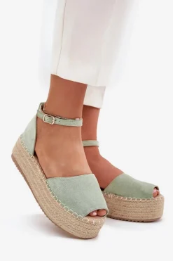 New Boto Sandały Espadryle Damskie Na Platformie Z Plecionką Miętowe Selise