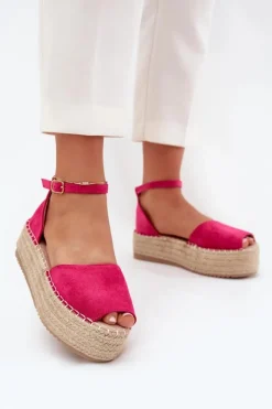 Online Boto Sandały Espadryle Damskie Na Platformie Z Plecionką Fuksja Selise Różowy