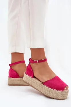 Online Boto Sandały Espadryle Damskie Na Platformie Z Plecionką Fuksja Selise Różowy