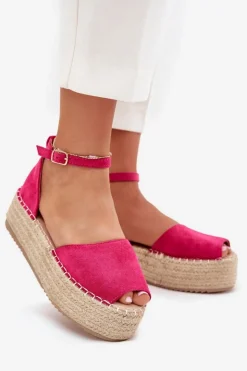 Online Boto Sandały Espadryle Damskie Na Platformie Z Plecionką Fuksja Selise Różowy