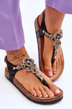 Damskie Boto Sandały Japonki Na Korkowej Platformie Czarne Naomi