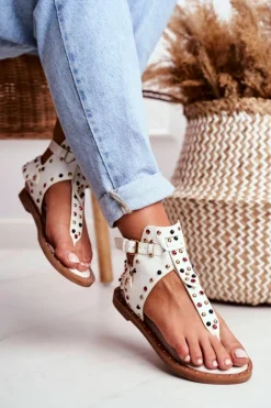 Damskie Boto Sandały Japonki Z Dżetami Lu Boo Białe