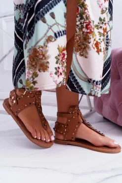 Damskie Boto Sandały Japonki Z Dżetami Lu Boo Camel