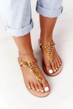 Outlet Boto Sandały Japonki Z Kamieniami Lu Boo Złote