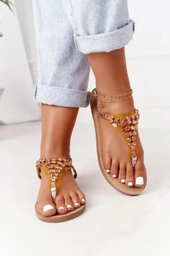 Boto Sandały Płaskie*Sandały Japonki Z Kamieniami Lu Boo Różowe Złoto